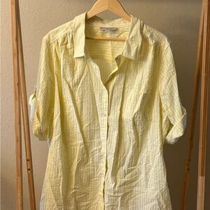 Woman Within 100% Cotton Yellow Stripe Button Down 2X
